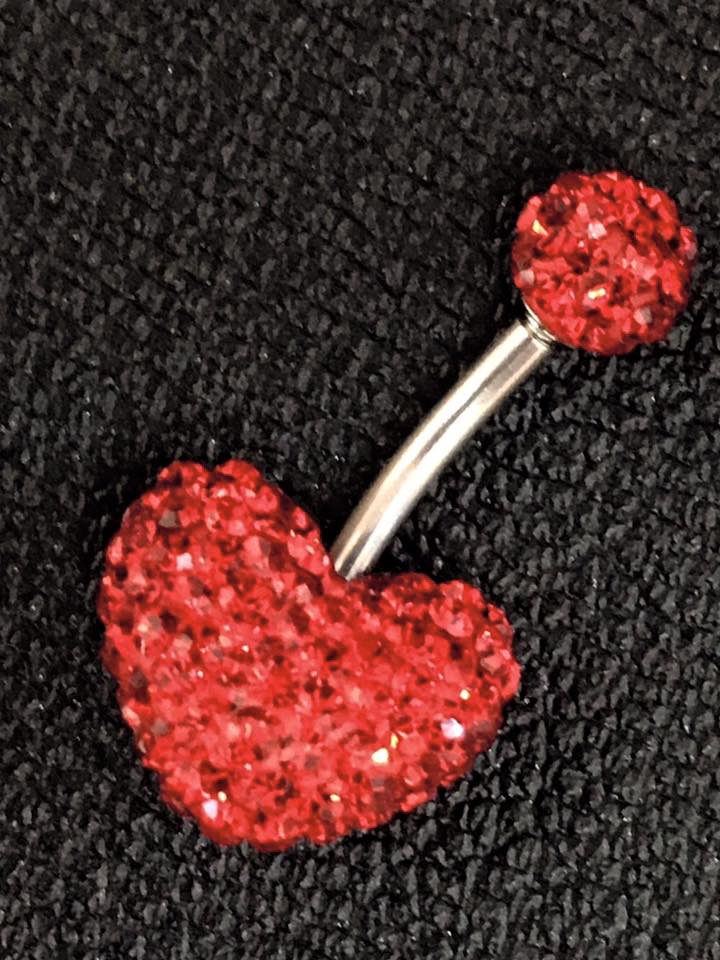 Heart designer surgical steel piercing with red crystals