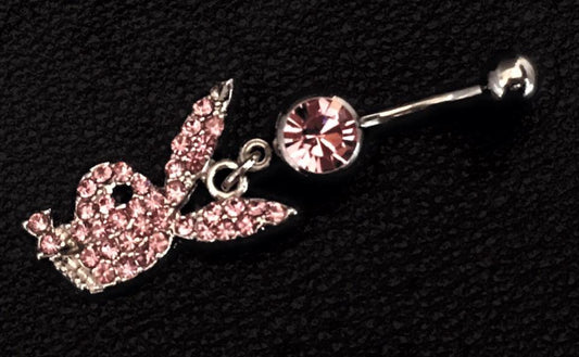 Designer rabbit surgical steel piercing with pink crystals