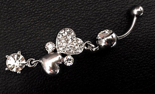 Designer surgical steel piercing with hearts with crystals
