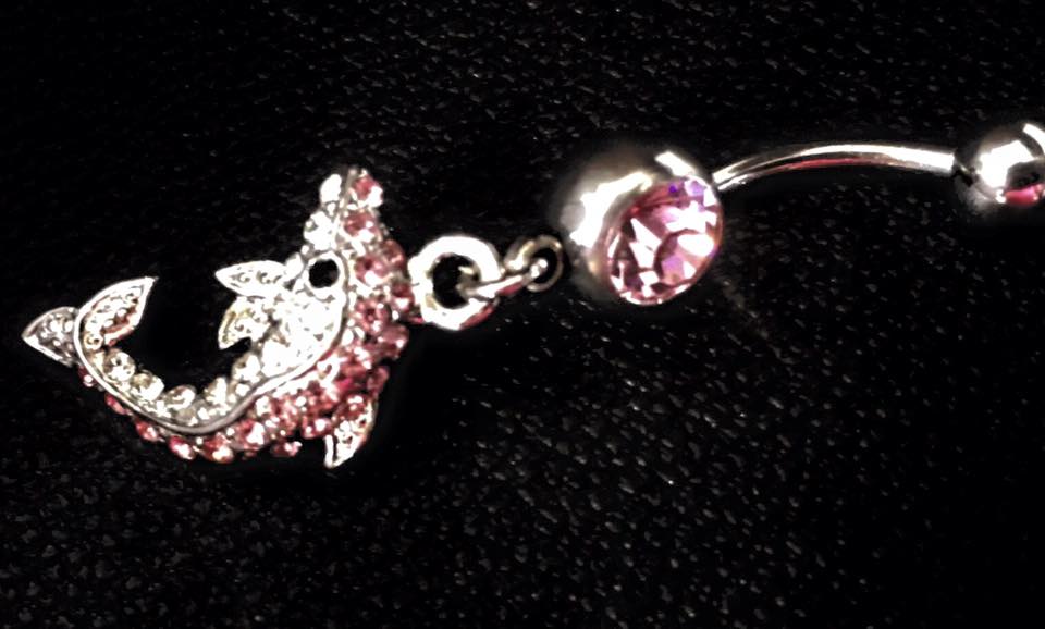 Dolphin designer surgical steel piercing with crystals - Pink